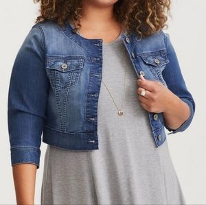 Denim Crop Collarless Jacket